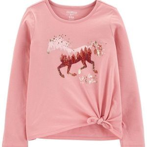 OshKosh Pink Horse Let's Explore Tie-Front Long Sleeve Shirt Top Size 14‎ New